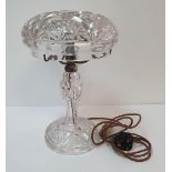 Mid 20thC cut-glass "Mushroom" 2-part table lamp, re-wired and appears in fine condition without any