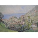 Kathleen E. LAURIE 1951 watercolour "La Scalla, vilage near Ravello, Italy", signed and dated,