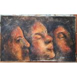 Large W Houghton oil on paper, laid onto canvas, "The three faces", signed, The oil measures 88 x