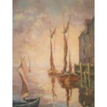 Jack Green impasto oil "Sailing boats in harbour", signed and framed 54 x 44 cm