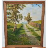 F.C. Picton 1970s oil on board, "Lane on Whalley Nab, Lancashire", signed, labels verso, framed, The