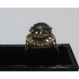 9ct yellow gold ring with large smokey quartz Approx 3.8 grams gross, size N