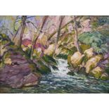 Daniel Marie, French 1960s/70s impasto impressionist oil on board, "The woodland stream", signed,