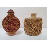 A small bone carved Asian scent bottle & another scent bottle (2), Both measure approx 7 cm