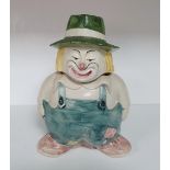 Vintage unmarked ceramic 2-part "Scarecrow" buscuit barrel, 29 cm tall In fine condition, without