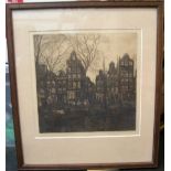 Paul DOM (Holland 1885-1978) etching "Amsterdam street scene", signed and inscribed in pencil,