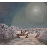 Unsigned acrylic on wood painting entitled "Christmas night" in a superb frame, The painting