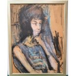 Peter COLLINS (1923-2001) large watercolour portrait of a lady in blue, signed, 62 x 48 cm