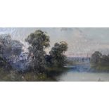 H L James oil on canvas, "Country lake scene" in original gilt frame, 21 x 41 cm The canvas is quite