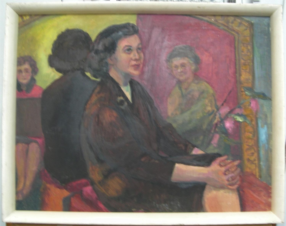 Viollet FULLER (1920-2008) 1960s/70s oil on board, "The Art Group", signed and inscribed verso, - Image 2 of 4