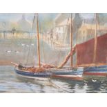 John Wynne WILLIAMS, c1900 watercolour "A Whitby cobble at its moorings", signed, modern mounts &