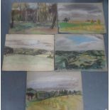 Five unsigned, early 20thC French pastel landscapes (5), unframed, Approx average size is 48 x 63 cm