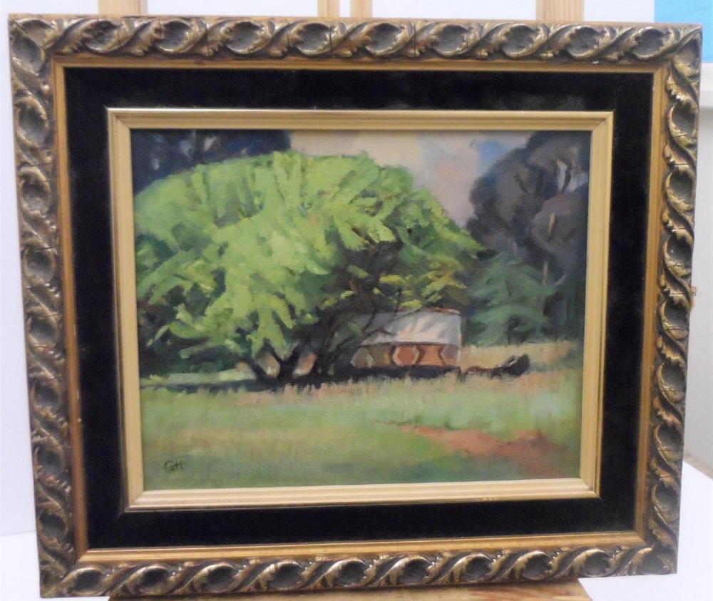 G Halstead 2000 oil on board, "South African landscape at Randburg", framed, The oil measures 21 x - Image 2 of 3