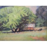 G Halstead 2000 oil on board, "South African landscape at Randburg", framed, The oil measures 21 x