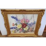 Phyllis I. HIBBERT (1903-1971) watercolour still-life "Rose & Delphiniums", signed, framed and