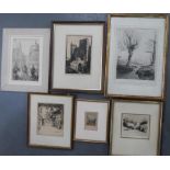 Six 20thC framed etchings by differing hands, many signed in pencil (6)