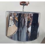 Contemporary Chrome 5-arm light enclosed within a large round silver shade, 50 cm diameter