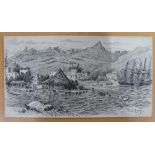 RARE 19thC view - Alfred Bowyer Clayton (1795-1855) 1830s pen & ink "Port Louis, Mauritius",