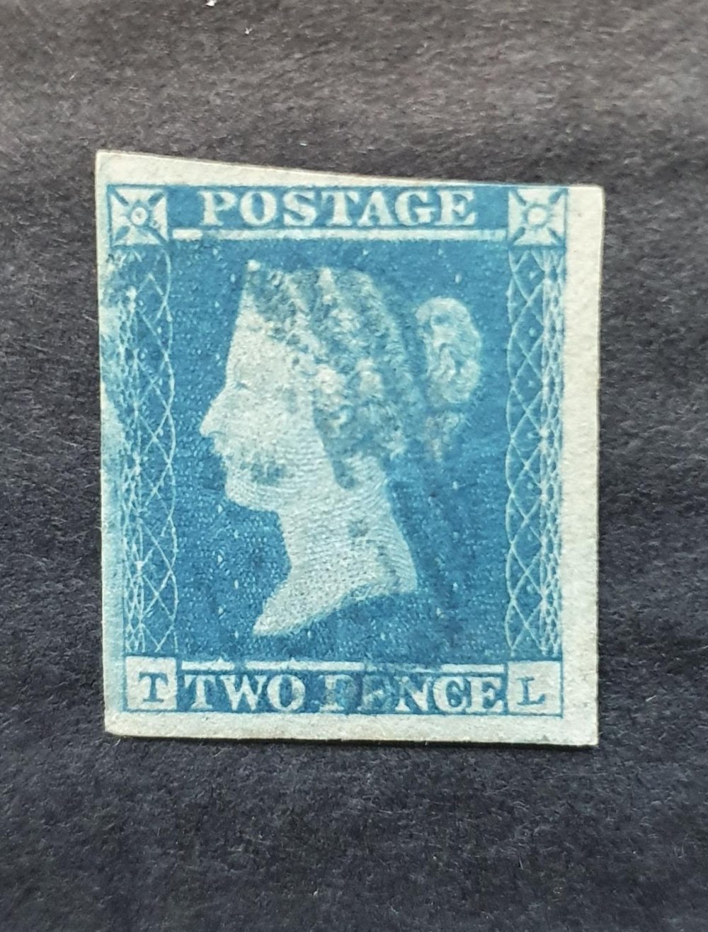 QV 1841 2d blue (T-L) plate 4, with 3 good margins & RARE SG - £1,000