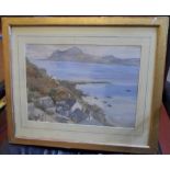 Indistinctly signed 20thC watercolour "View of Morfa Nefvin, North Wales", framed, The w/c