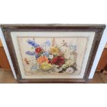 Large Phyllis I. HIBBERT (1903-1971) watercolour "Bouquet of mixed flowers", signed, superb frame,