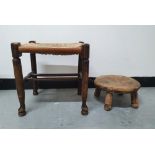 Two small antique oak stools (2)