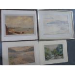 Four Edwardian landscape/coastal watercolours all by different artists (4), 2 framed