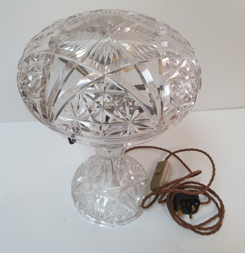 Mid 20thC cut-glass "Mushroom" 2-part table lamp, re-wired and appears in fine condition without any - Image 2 of 3