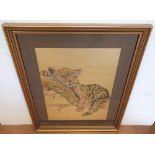 M Fennell 1970s highlighted print of a sleeping cub on a branch, framed, The picture measures 39 x