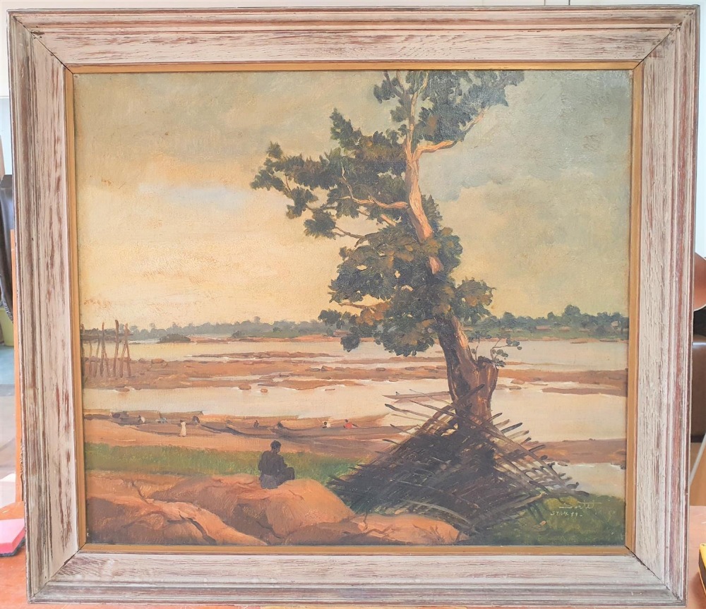Paul SORTET (1905-1966) 1959 oil on canvas, "African river scene" framed, The oil measures 61 x 70 - Image 2 of 4