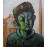 Unsigned 20thC oil on canvas, "The green Chinaman", unframed The oil measures 35 x 30 cm