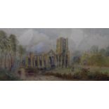 H Brundrett Victorian watercolour "Figure by ruined Abbey", signed and in original gilt frame, The