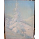 J Guillard 1954 oil on canvas, French snowy mountain landscape, signed and dated, unframed, 40 x