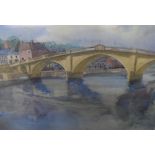Rander Whitaker 1932 watercolour, Bridge over wide river", signed & dated, framed, The w/c