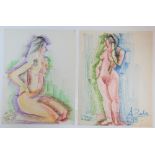 2 Aurora Puche (Spanish 1919-2011) Oil-Pastel Female nudes, both signed, both unframed, Both