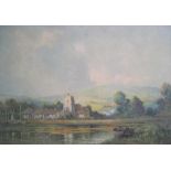 Large, Reginald Davies, mid 20thC watercolour "The country church", signed, wash mount and framed,