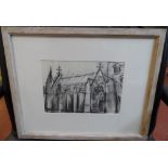 Robert Bailey 1997 charcoal "View of Carlisle cathedral", labels verso, wood framed, The drawing