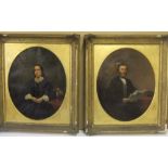 Indistinctly signed pair of 1865 oil on canvas, portraits of Husband and wife in original matching