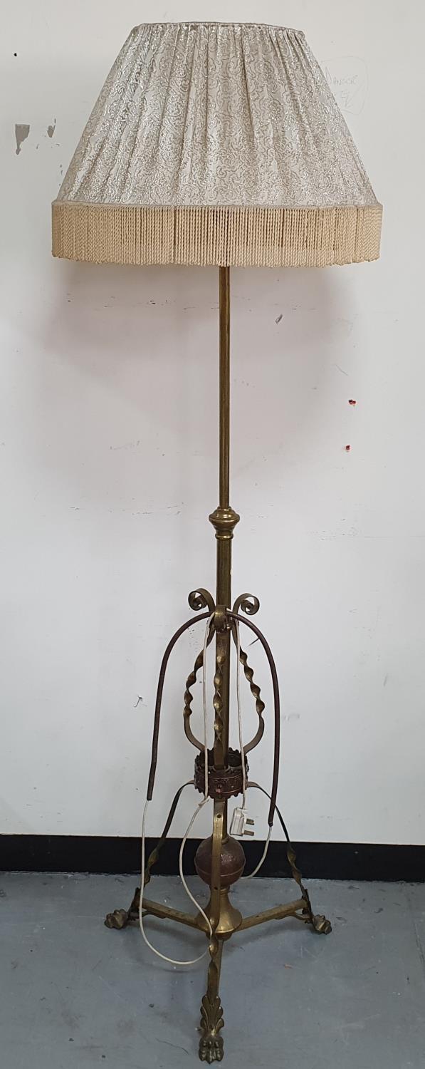 Brass floor lamp converted from an antique oil lamp, 160 cm tall