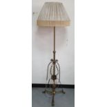 Brass floor lamp converted from an antique oil lamp, 160 cm tall
