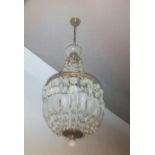 Antique brass and glass bead chandelier