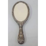 Finely embossed, heavy silver ladies mirror (329 grams gross)