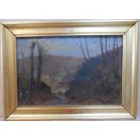 Indistinctly signed Edwardian oil on canvas, "The house between the trees", framed, The oil measures