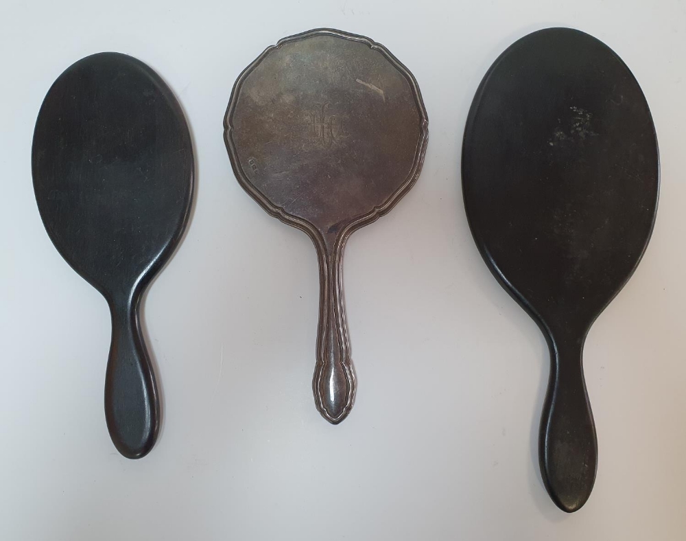 Silver backed hand mirror (330 grams gross) together with 2 similar ebonised wood examples (3) - Image 2 of 5