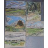 Five unsigned, early 20thC French pastel landscapes (5), unframed, Approx average size is 48 x 63 cm