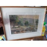 Robert Lightfoot watercolour "Borrowdale landscape", signed, framed, The w/c measures 24 x 37 cm