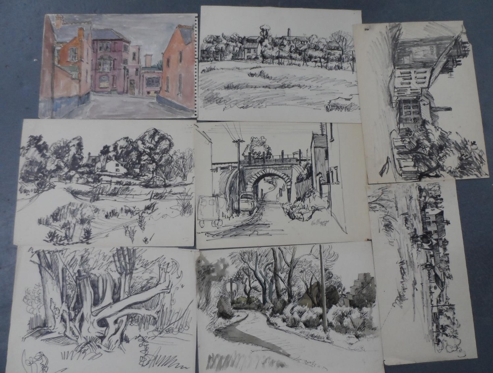 Noel R. BRANNAN (1921-2001), collection of 8 watercolours & pen drawings, all unframed, Approx