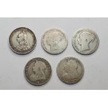 5 Victoria silver shillings (5)