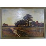 Large Joel OWEN (act.1891-1931) oil "Extensive country landscape", signed, wood framed, The oil