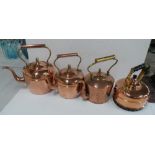 Four old copper kettles including a Simplex example (4)